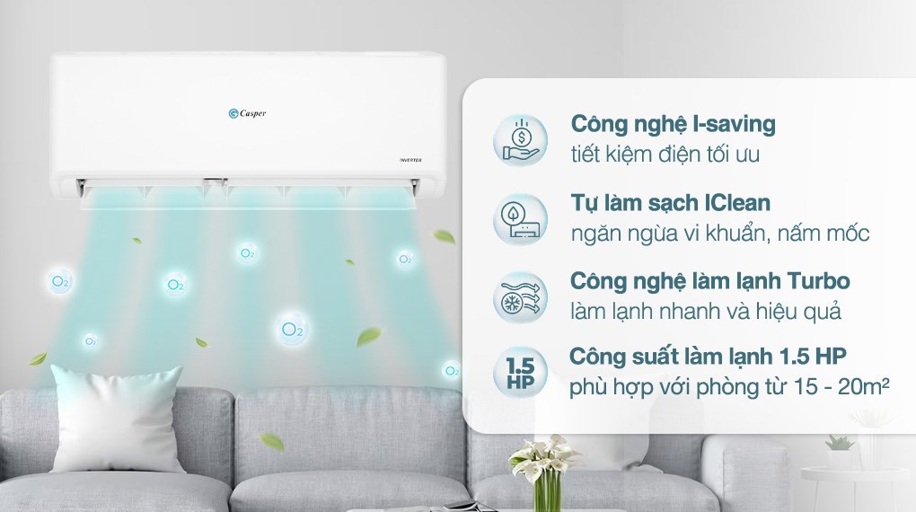 Máy lạnh Casper Inverter 1.5 HP GC-12IS35 giúp bạn tận hưởng sự mát mẻ trong thời tiết oi bức một cách nhanh chóng