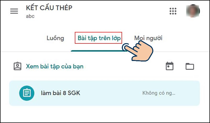 Chọn thẻ Bài tập trên lớp
