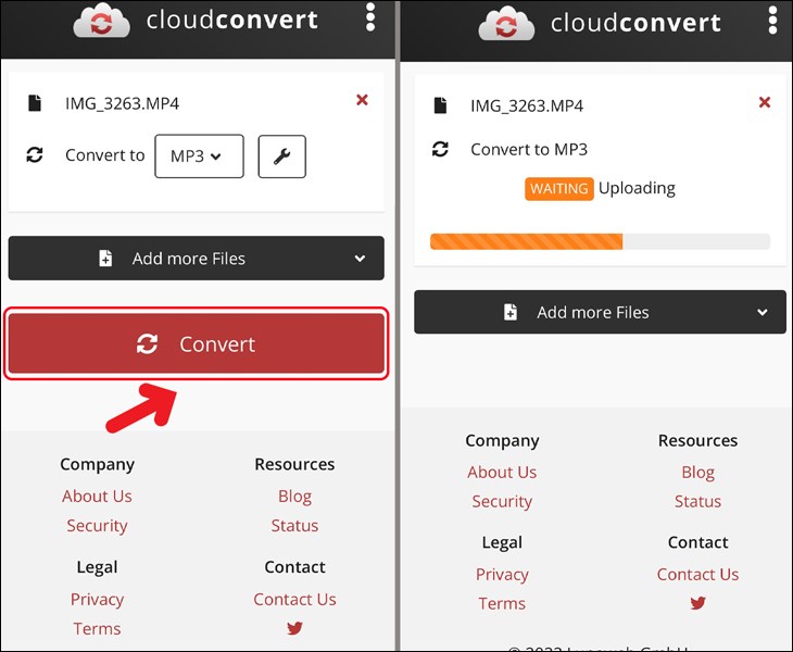 Bạn nhấp chọn Convert và chờ video được tải lên
