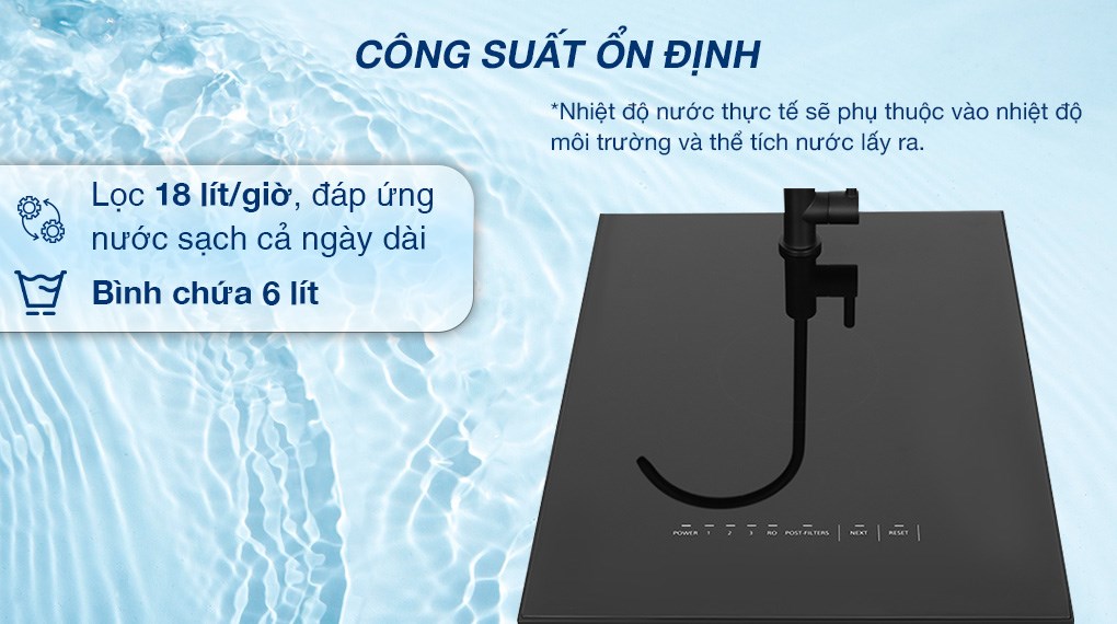 Máy lọc nước RO Panasonic TK-CA812M-VN 6 lõi có công suất lọc 18 lít/giờ tạo ra nguồn nước sạch phục vụ nhu cầu sử dụng hằng ngày của các hộ gia đình