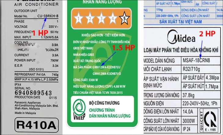 Dựa trên tem nhãn máy lạnh sẽ có ghi BTU/h