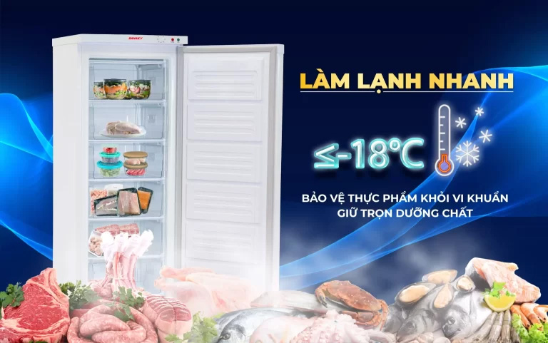 Tủ đông 230VD của Sanaky có khả năng làm lạnh nhanh, ổn định Tủ đông 230VD của Sanaky có khả năng làm lạnh nhanh, ổn định
