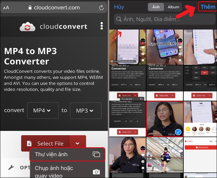 Bạn nhấn thêm video đã tải bằng cách nhấn Thêm
