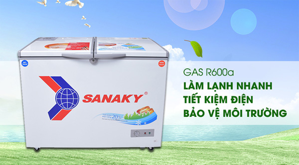 Tủ đông 2 ngăn Sanaky 220 lít VH 2899W1 sử dụng môi chất lạnh R600a thân thiện