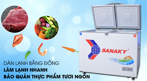 tủ đông 2 ngăn Sanaky VH 2899W1 có dàn lạnh bằng đồng