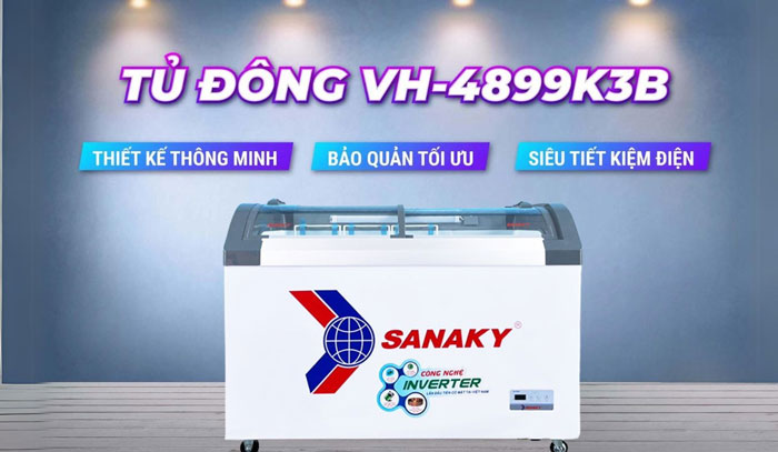 Tủ đông kính lùa Sanaky Inverter VH-4899K3Bcó thiết kế hiện đại