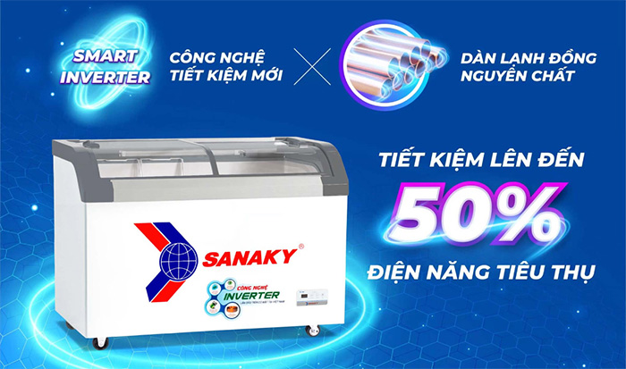 Tủ đông kính lùa Sanaky Inverter VH-4899K3B  sử dụng công nghệ Inverter giúp tiết kiệm điện năng hiệu quả