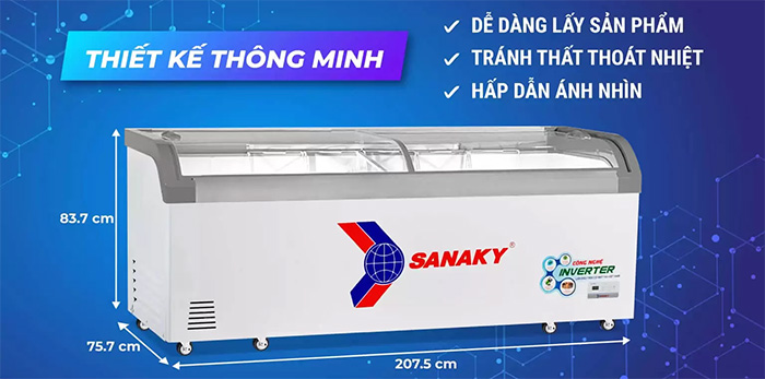 Kích thước của tủ đông kính lùa Sanaky Inverter VH-1099K3A