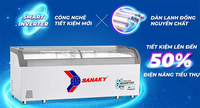 Tủ đông kính lùa Sanaky inverter VH-1099K3A sử dụng công nghệ Inverter