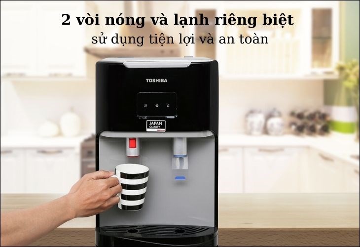 Cây nước nóng lạnh Toshiba được trang bị khóa an toàn vòi nước nóng và nhiều tiện ích khác