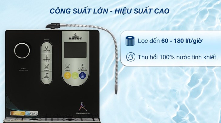 Máy lọc nước điện giải ion kiềm nóng nguội Robot IonSmart 38X 2 lõi 3 tấm điện cực có công suất lọc 60 - 180 lít/giờ, cho khả năng thu hồi 100% nước tinh khiết Máy lọc nước điện giải ion kiềm nóng nguội Robot IonSmart 38X 2 lõi 3 tấm điện cực có công suất lọc 60 - 180 lít/giờ, cho khả năng thu hồi 100% nước tinh khiết