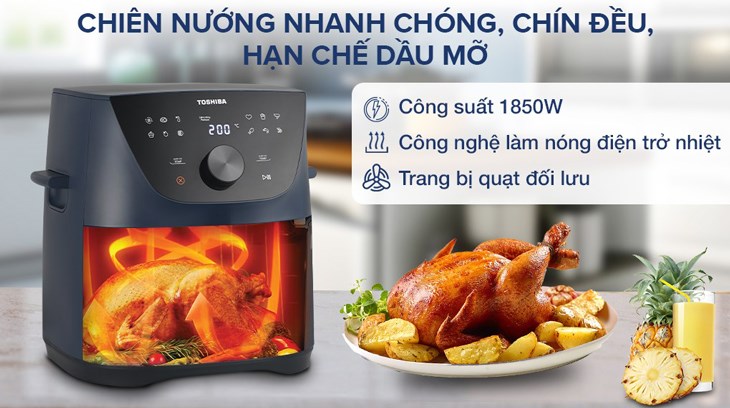 Nồi chiên không dầu Toshiba AF-74CS2SRVN(B) 7.4 lít hoạt động với công suất 1550 - 1850W giúp tiết kiệm thời gian nấu nướng Nồi chiên không dầu Toshiba AF-74CS2SRVN(B) 7.4 lít hoạt động với công suất 1550 - 1850W giúp tiết kiệm thời gian nấu nướng