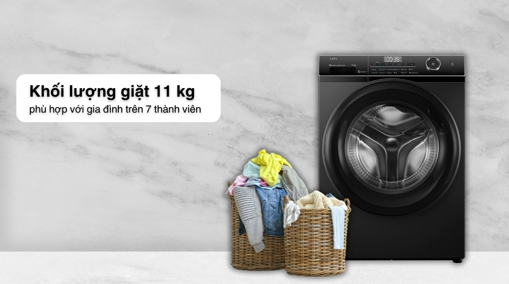 Máy giặt Aqua Inverter 11 kg AW11-BP4959U1K(B) Máy giặt Aqua Inverter 11 kg AW11-BP4959U1K(B) có khối lượng giặt 11 kg, phù hợp cho gia đình từ 7 thành viên