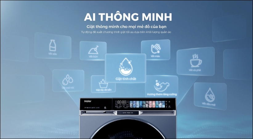 Công nghệ AI Smart Wash giúp máy giặt tự nhận biết và phân tích đồ giặt mà không cần người dùng can thiệp nhiều