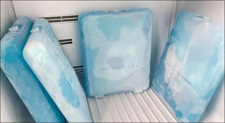 Đặt các hộp đá gel vào ngăn đá của tủ lạnh