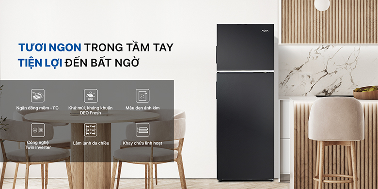 Đánh giá nhanh tủ lạnh Aqua inverter AQR-T260FA(FB): Giải pháp tối ưu cho gia đình nhỏ