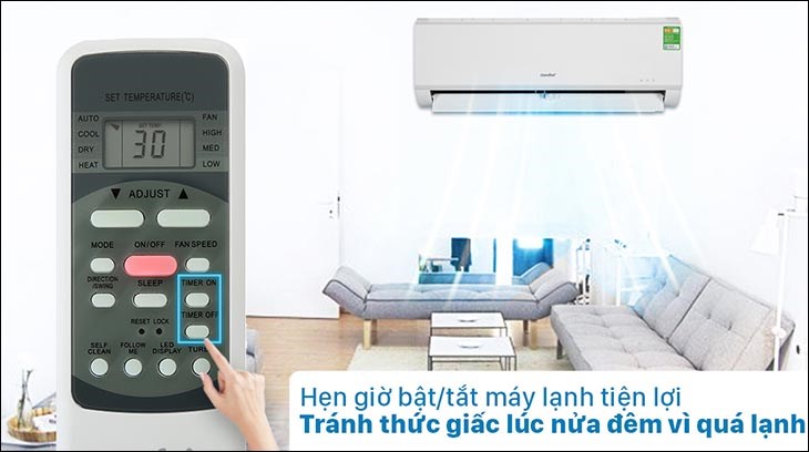 Chọn nút TIMER ON/TIMER OFF trên remote máy lạnh để hẹn giờ
