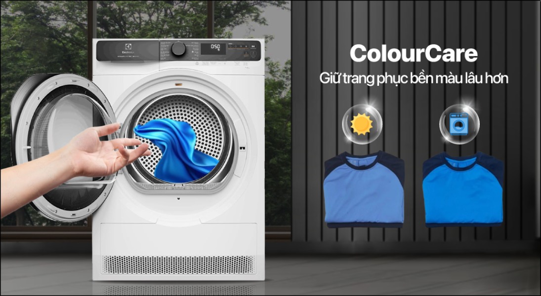 ColourCare là công nghệ độc quyền của Electrolux, được thiết kế để bảo vệ màu sắc quần áo trong suốt quá trình giặt và sấy ColourCare là công nghệ độc quyền của Electrolux, được thiết kế để bảo vệ màu sắc quần áo trong suốt quá trình giặt và sấy