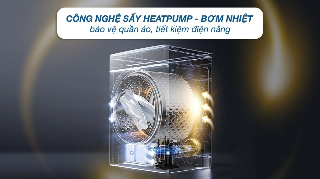 Máy sấy bơm nhiệt LG 10.5 kg DVHP50M sử dụng công nghệ sấy bơm nhiệt Heatpump giúp quần áo hạn chế bị hư hại