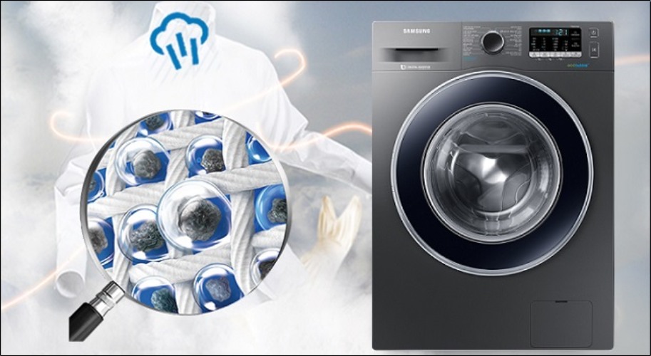 Máy giặt Ecobubble sẽ hòa tan bột giặt với nước và không khí, tạo thành hàng triệu bong bóng khí/xà phòng cực nhuyễn trước khi đưa vào lồng giặt