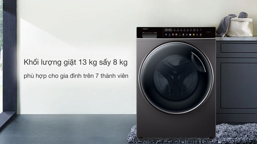 Máy giặt sấy Aqua Inverter giặt 13 kg - sấy 8 kg AQD-DH1300H PS được thiết kế sang trọng và tinh tế Máy giặt sấy Aqua Inverter giặt 13 kg - sấy 8 kg AQD-DH1300H PS được thiết kế sang trọng và tinh tế