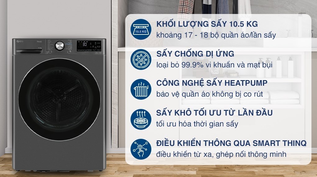 Máy sấy bơm nhiệt LG 10.5 kg DVHP50B dễ dàng điều khiển thông qua ứng dụng Smart ThinQ