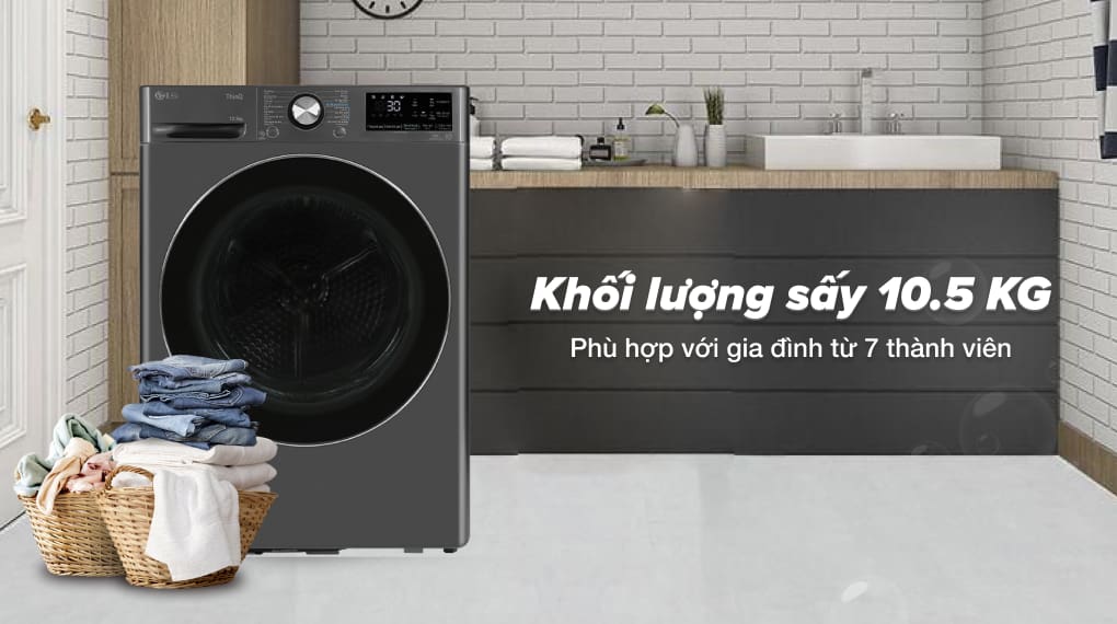 Máy sấy bơm nhiệt LG 10.5 kg DVHP50B - Khối lượng sấy