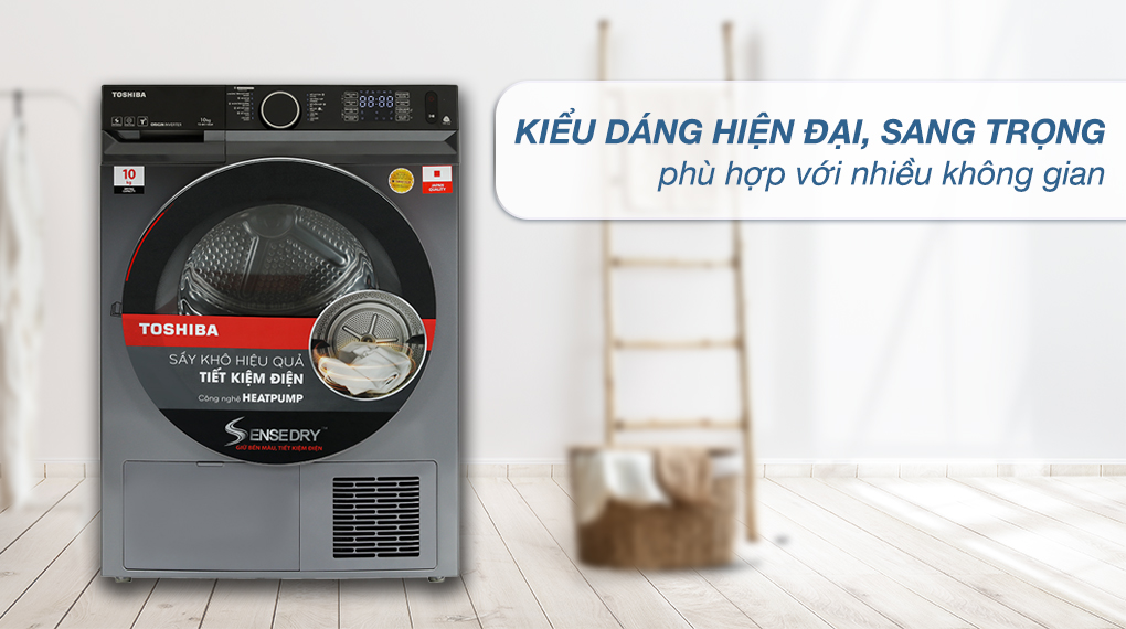 Máy sấy bơm nhiệt Toshiba 10 kg TD-BK110GHV(MK) có kiểu dáng hiện đại, sang trọng, màu sắc trang nhã