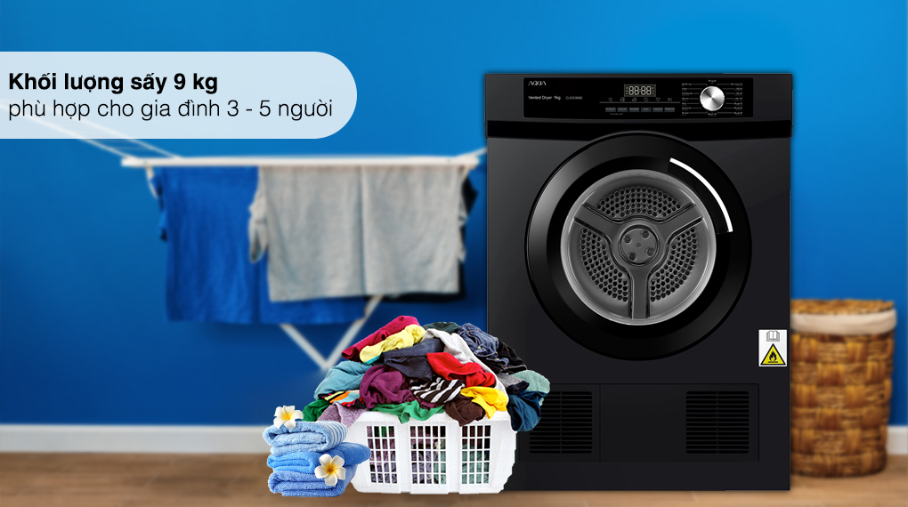 Máy sấy thông hơi Aqua 9 kg AQH-V901K PS phù hợp với gia đình đông thành viên có nhu cầu giặt giũ cao, không cần gom chung quần áo giặt vào cuối tuần