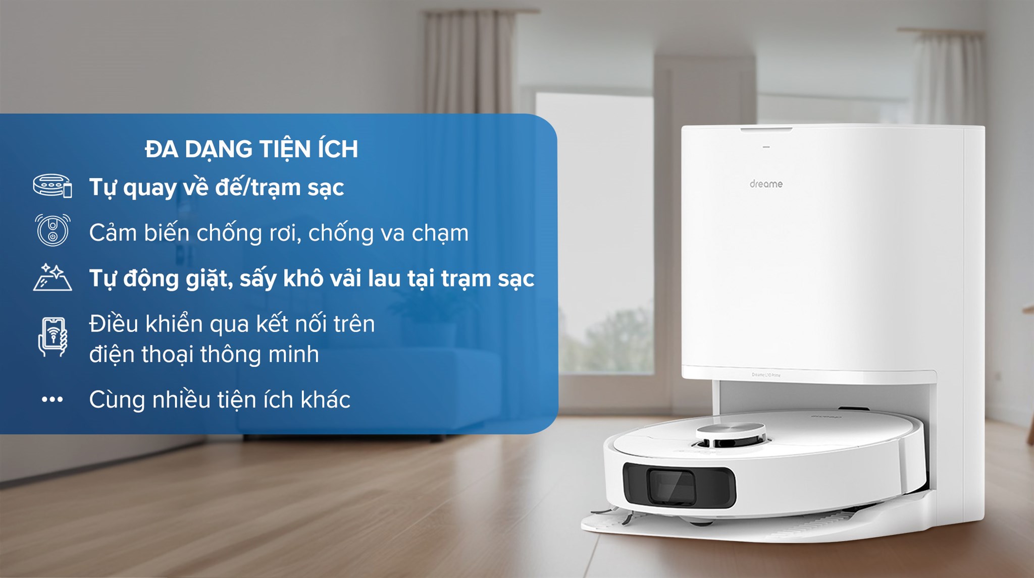 Robot hút bụi lau nhà Dreame L10 Prime được tích hợp cảm biến chống rơi, hạn chế tình trạng rơi vỡ trong quá trình làm sạch không gian nhà ở