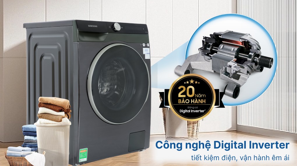 Máy giặt Samsung AI Inverter 10 kg WW10TP44DSB/SV có khả năng tiết kiệm điện và vận hành êm ái nhờ công nghệ Digital Inverter