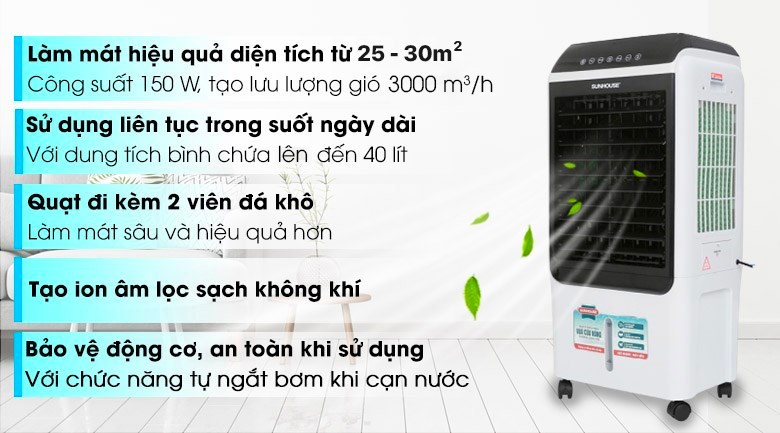 Quạt điều hòa Sunhouse SHD7727 150W đi kèm 2 viên đá khô