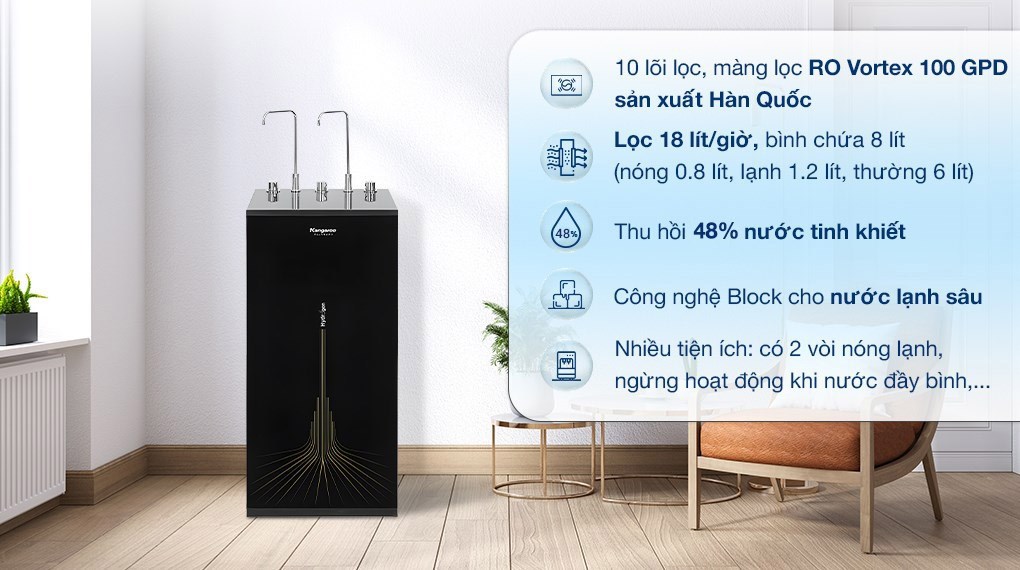 Máy lọc nước RO nóng nguội lạnh Hydrogen Kangaroo KG10A13 10 lõi trang bị màng lọc RO Vortex 100 GPD sản xuất tại Hàn Quốc giúp nguồn nước sạch tinh khiết Máy lọc nước RO nóng nguội lạnh Hydrogen Kangaroo KG10A13 10 lõi trang bị màng lọc RO Vortex 100 GPD sản xuất tại Hàn Quốc giúp nguồn nước sạch tinh khiết