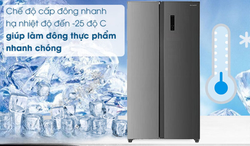 Tính năng này đặc biệt hữu ích cho những ai thường xuyên bận rộn, cần bảo quản thực phẩm nhanh khi trở về từ siêu thị hoặc sử dụng cho những món ăn cần cấp đông tức thì. Đây chính là điểm cộng lớn góp phần nâng tầm trải nghiệm của gia đình bạn. Với khả năng giảm nhiệt xuống -24 độ C thì thức ăn không chỉ cấp đông nhanh và quá trình làm đá sẽ rút ngắn đáng kể.