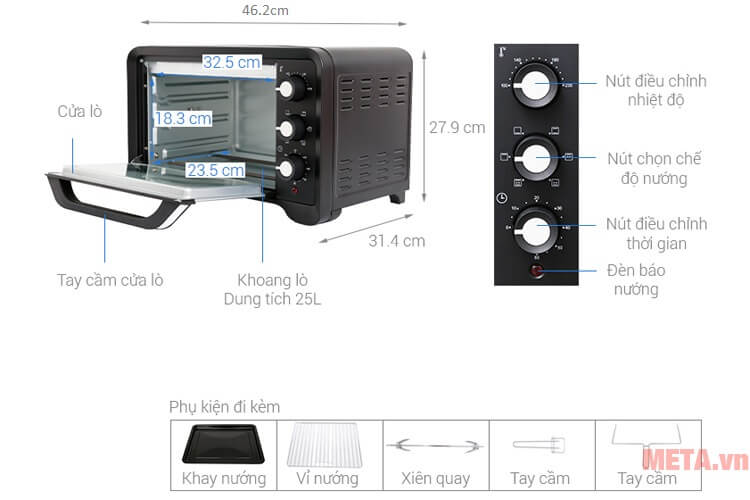 Cấu tạo lò nướng Sanaky VH-259S2D Cấu tạo lò nướng Sanaky VH-259S2D