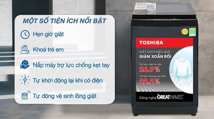Máy giặt Toshiba Inverter 10kg AW-DM1100PV(KK) được trang bị nhiều tiện ích