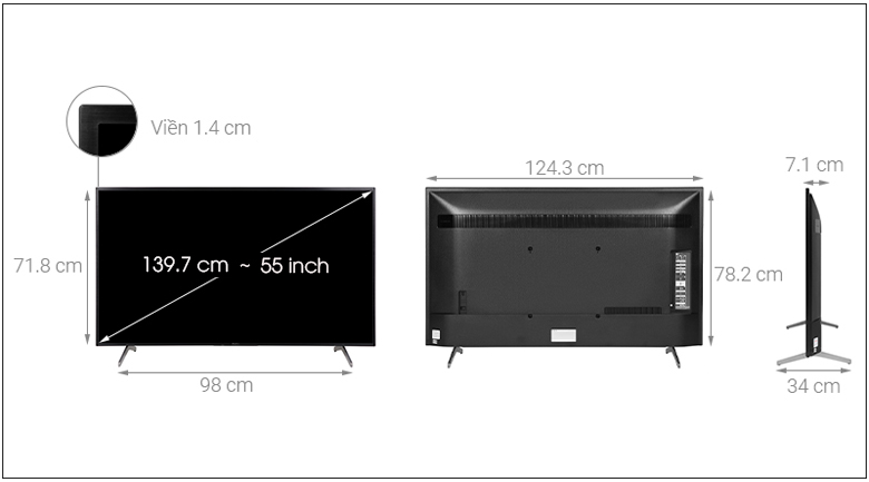 Cách đo kích thước tivi 55 inch Cách đo kích thước tivi 55 inch dài rộng bao nhiêu cm