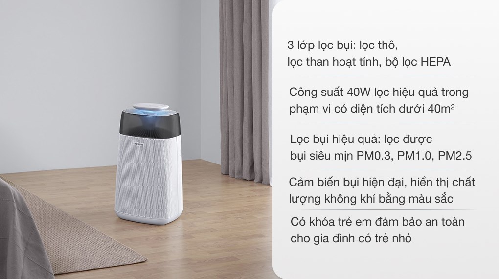 Tận hưởng không khí sạch với máy lọc không khí Samsung AX40R3030WM/SV