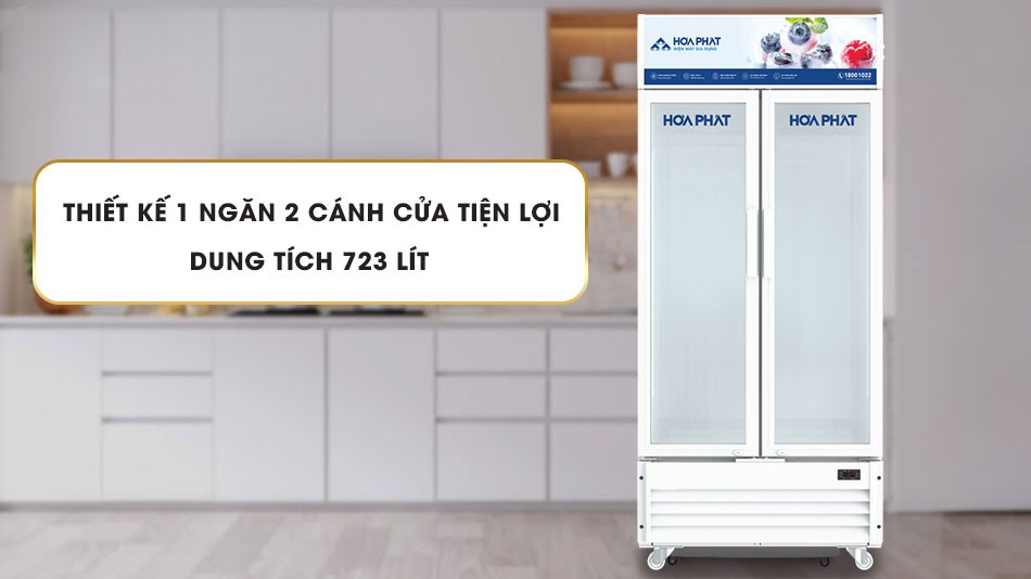 Tủ mát Hòa Phát 526 lít HSR D6526 có Thiết kế 2 cánh bằng kính sang trọng