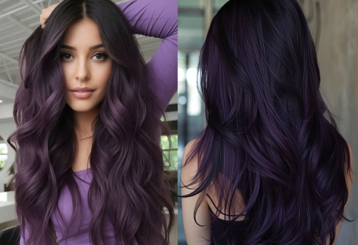 Tóc màu tím than tôn da ngăm với phong cách sang trọng, huyền ảo