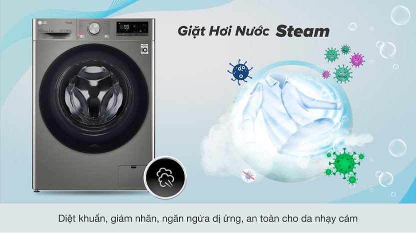 nghệ giặt hơi nước Steam trên máy giặt LG cửa trước FX1414S3KA