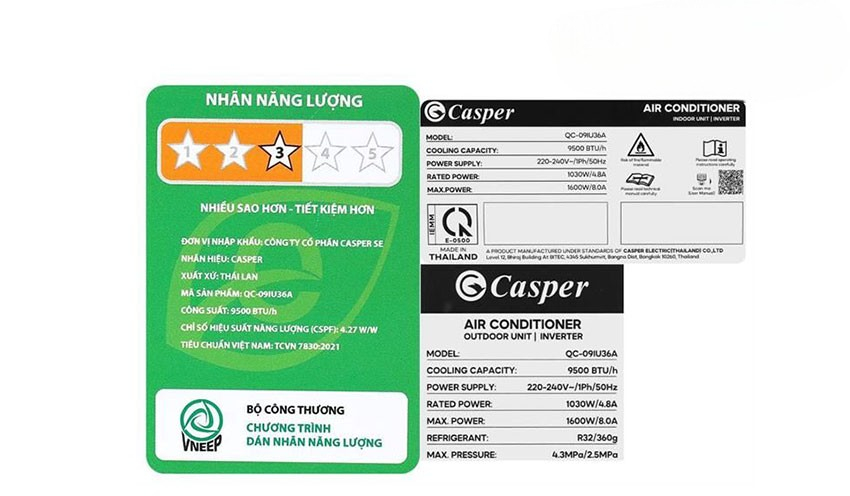 Công nghệ Advanced Inverter tiết kiệm điện đến 40% trên điều hòa Casper 9000 QC-09IU36A 