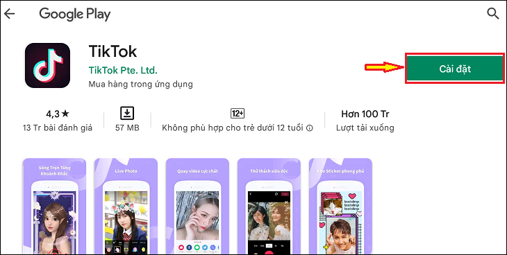 Chọn Install để cài đặt TikTok cho máy tính