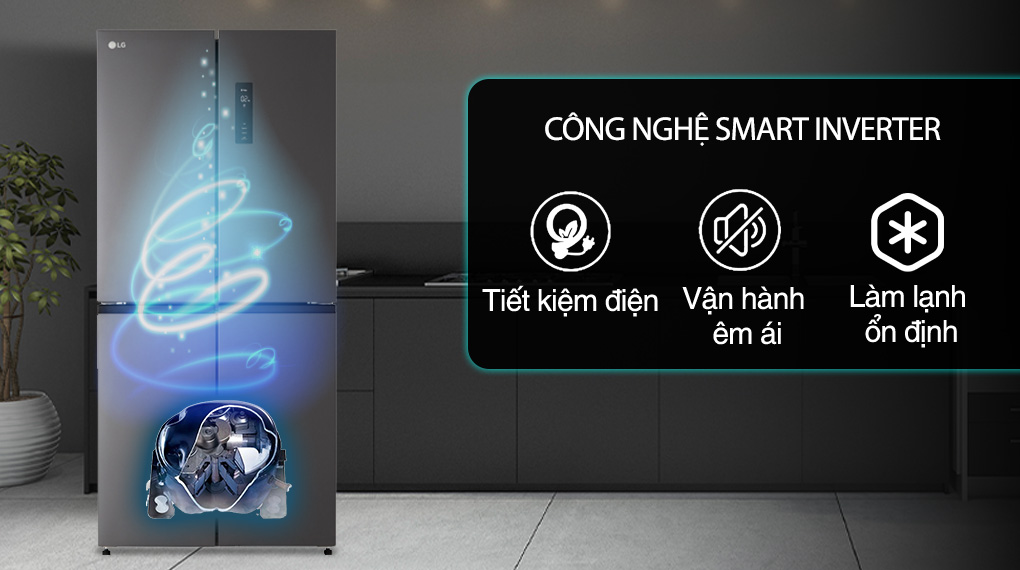 tủ lạnh LG 4 cánh GR-B50BL được trang bị công nghệ Smart Inverter