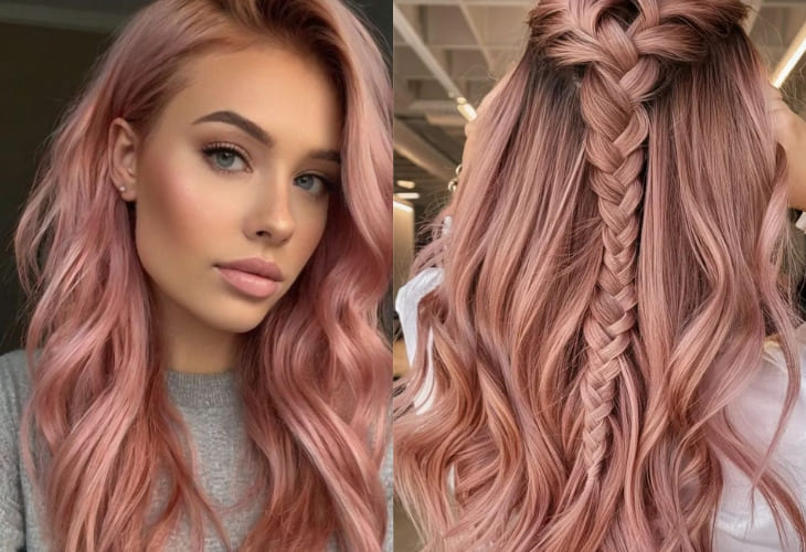 Tóc màu hồng khói tệp với tông da ngăm