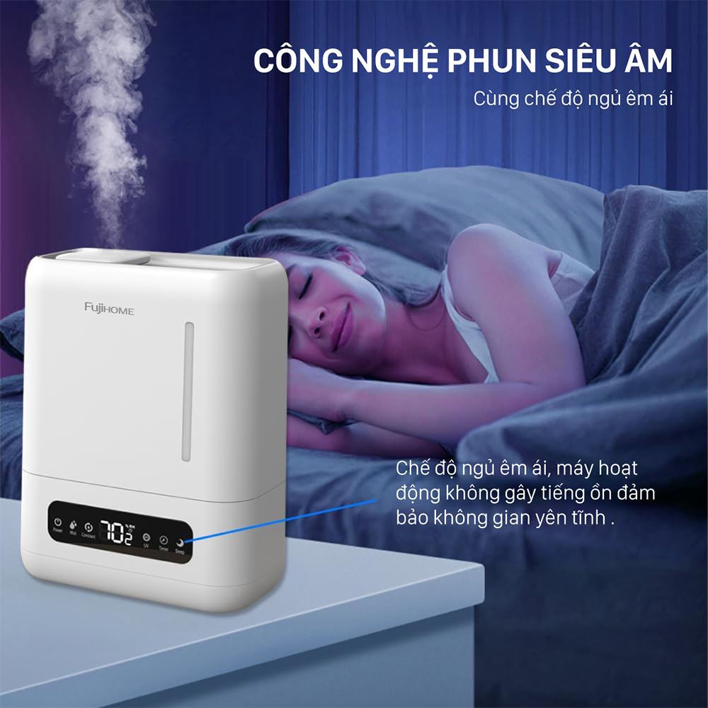Máy tạo ẩm khuếch tán tinh dầu FUJIHOME HM04EUV sử dụng công nghệ phun siêu âm tiên tiến, tạo ra làn hơi sương mịn màng, khuếch tán nhanh chóng Máy tạo ẩm khuếch tán tinh dầu FUJIHOME HM04EUV sử dụng công nghệ phun siêu âm tiên tiến, tạo ra làn hơi sương mịn màng, khuếch tán nhanh chóng