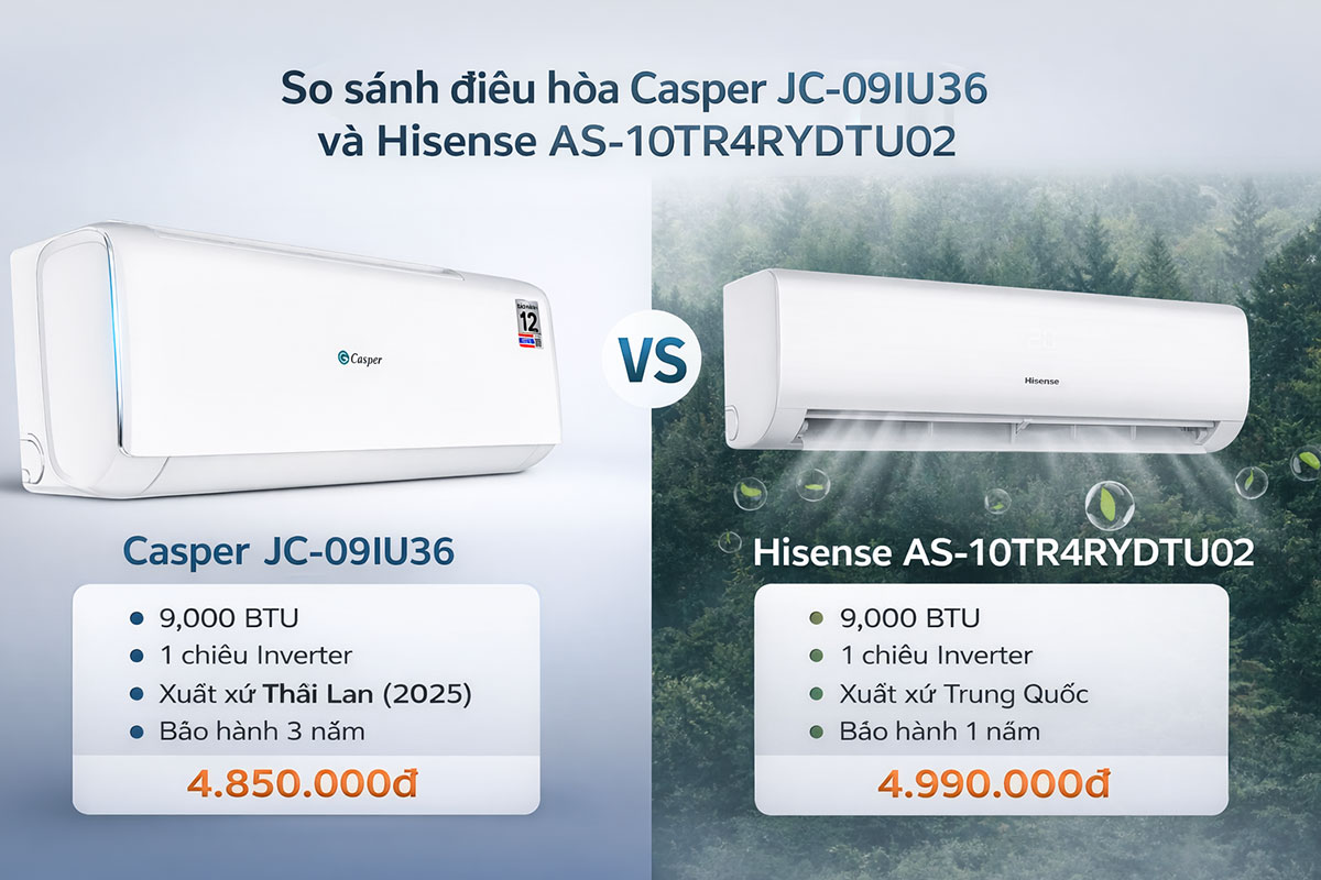 Giới thiệu về điều hòa Casper JC-09IU36 và điều hòa Hisense AS-10TR4RYDTU02 Giới thiệu về điều hòa Casper JC-09IU36 và điều hòa Hisense AS-10TR4RYDTU02