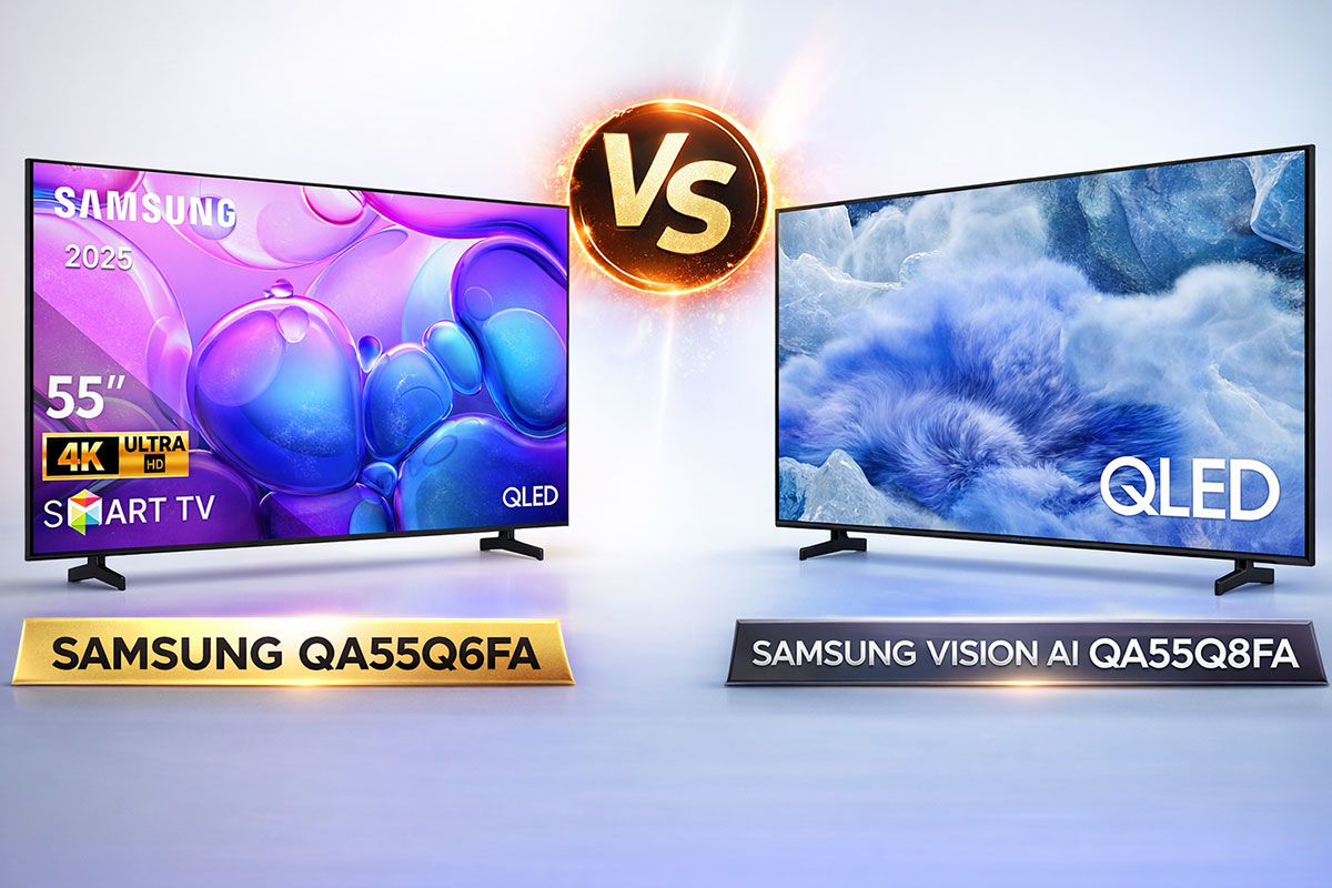 So sánh Samsung QA55Q6FA và Samsung QA55Q8FA về thiết kế