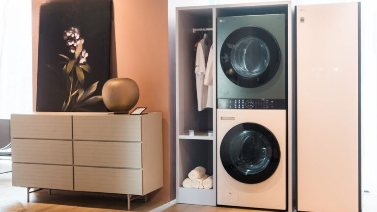 Tháp giặt sấy LG inverter WT1410NHE  với Thiết kế WashTower nguyên khối tinh gọn