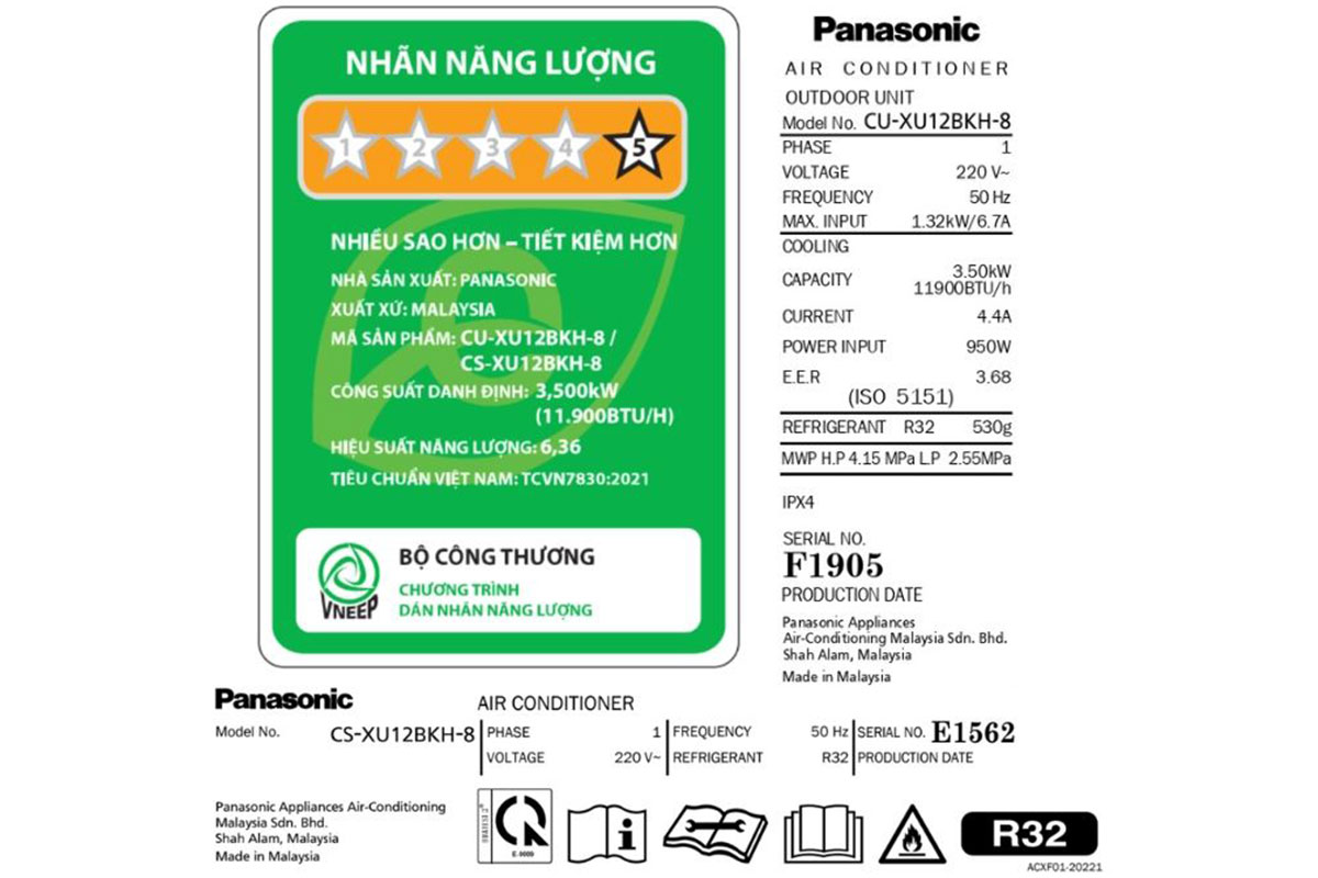 Chỉ số CSPF 6.36 của điều hòa Panasonic CS-XU12BKH-8 